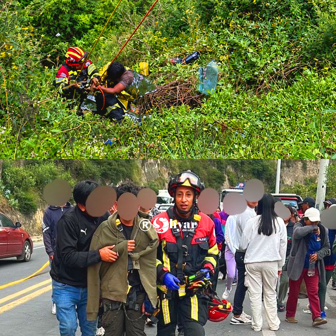 Bomberos rescatan a ocupantes atrapados tras caída a quebrada