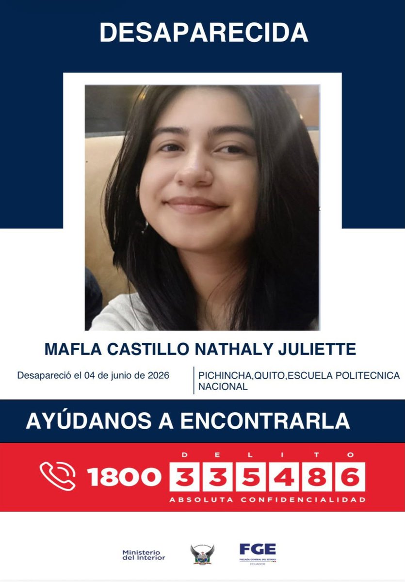 Angustia en Quito: buscan a Nathaly Mafla, estudiante desaparecida desde el 4 de junio