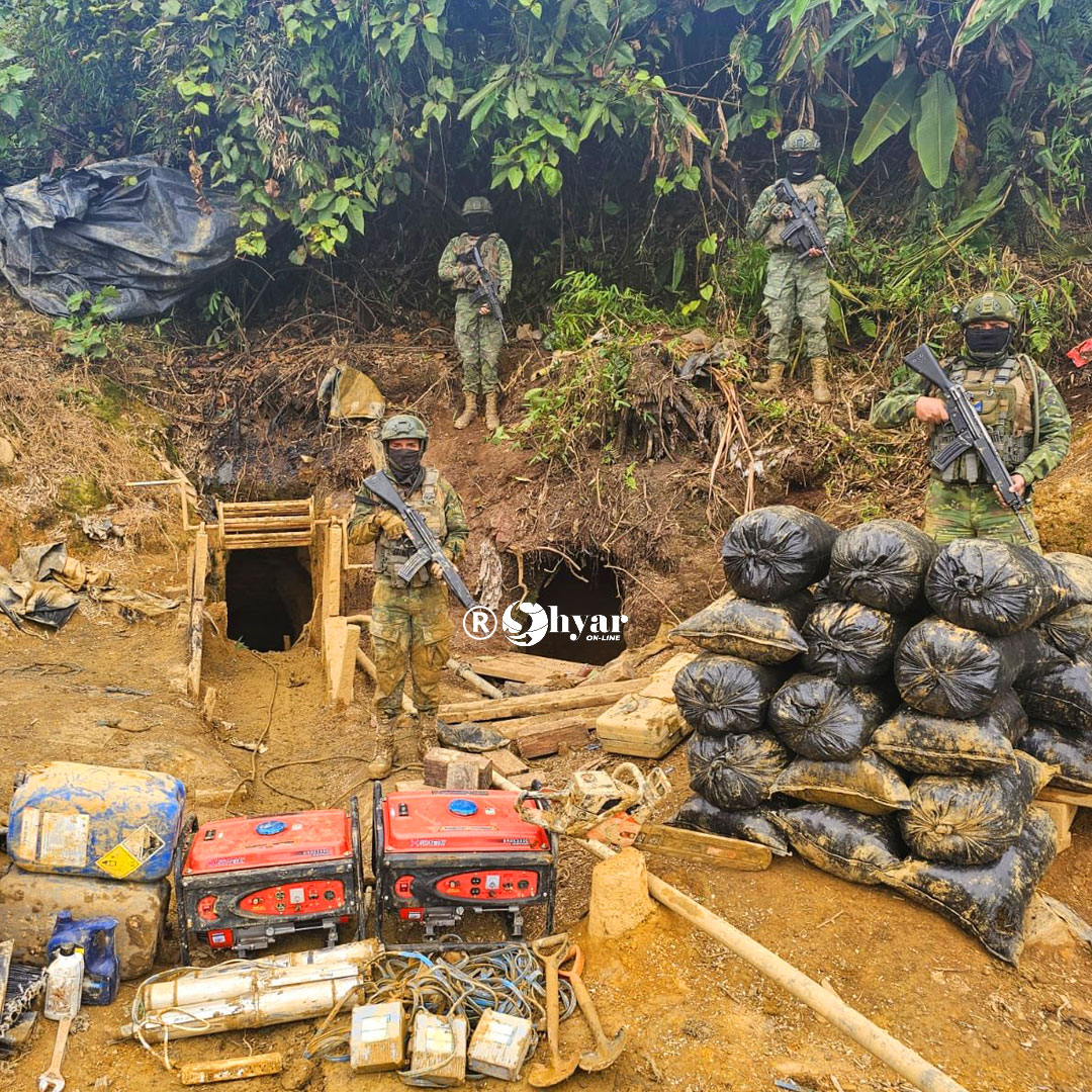 Oro, maquinaria y herramientas incautadas en operativo militar en Urcuquí